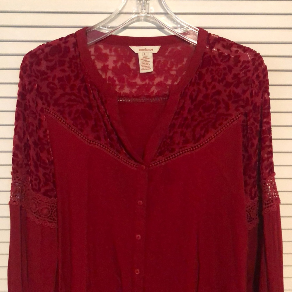 Sundance Red Velvet and Crochet Top, L